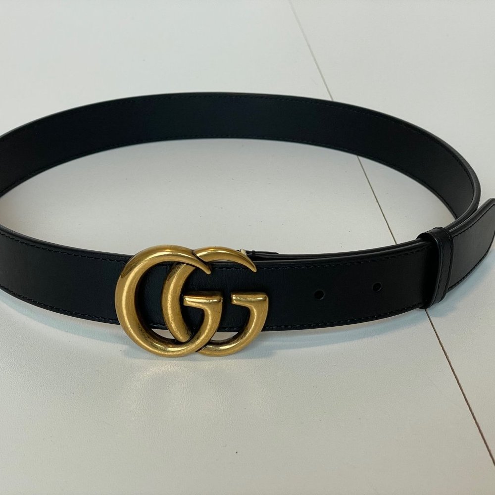 NWT Black Leather Logo Gucci Belt 1" Wide Size 80 - Picture 7 of 8